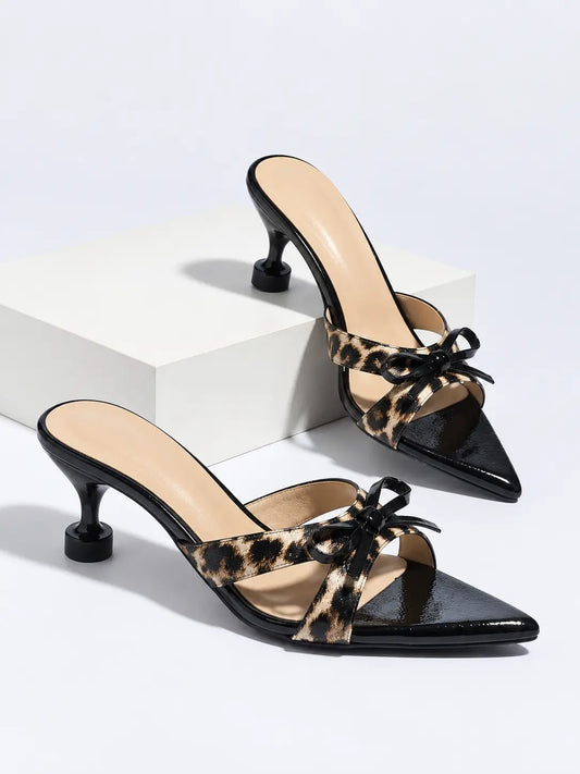 Selva - Tacones leopardo con lazo y tacón esculpido