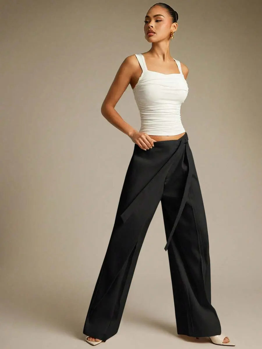 Allegra - Pantalón Wide Leg Drapeado con Lazo Suelto