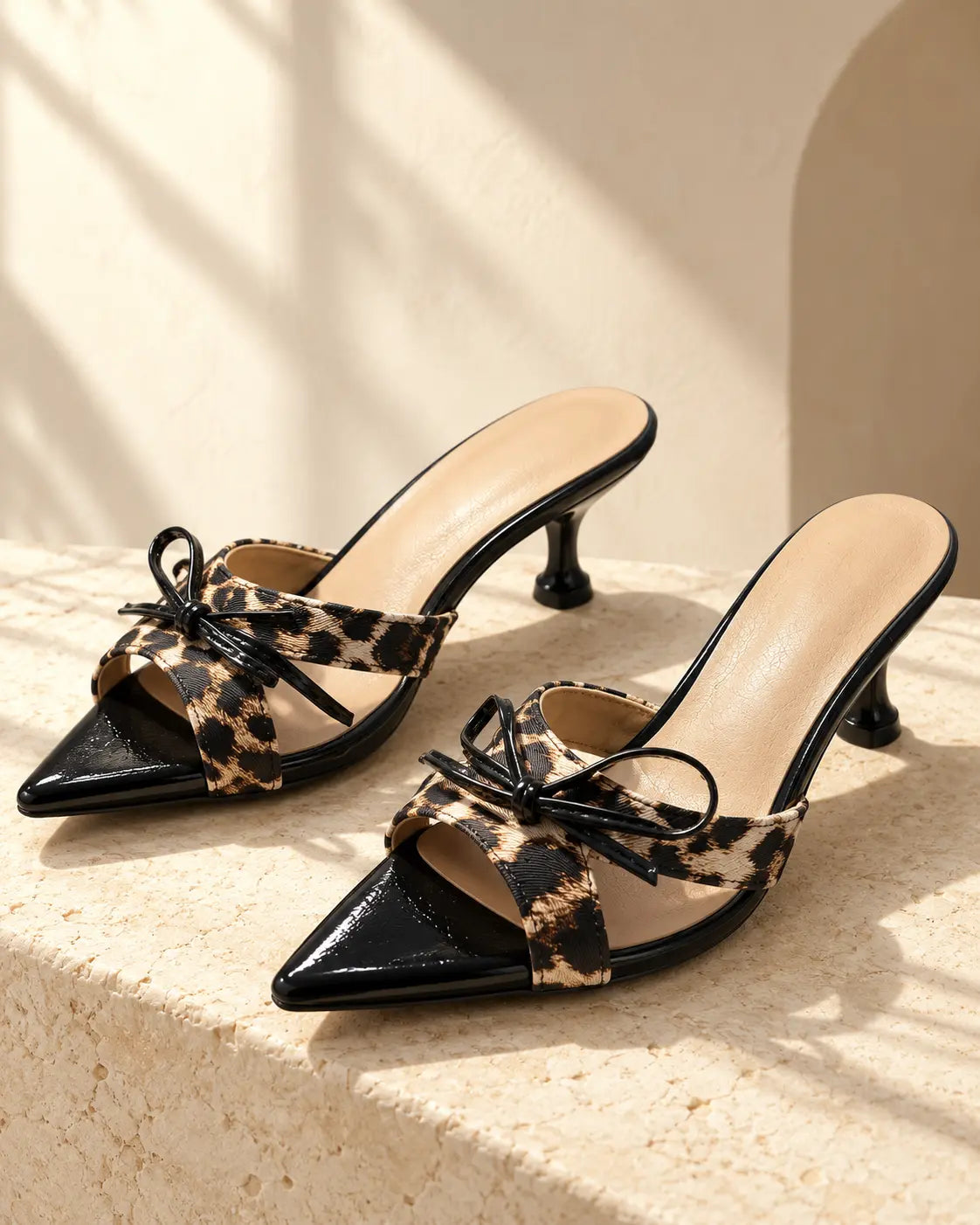 Selva - Tacones leopardo con lazo y tacón esculpido