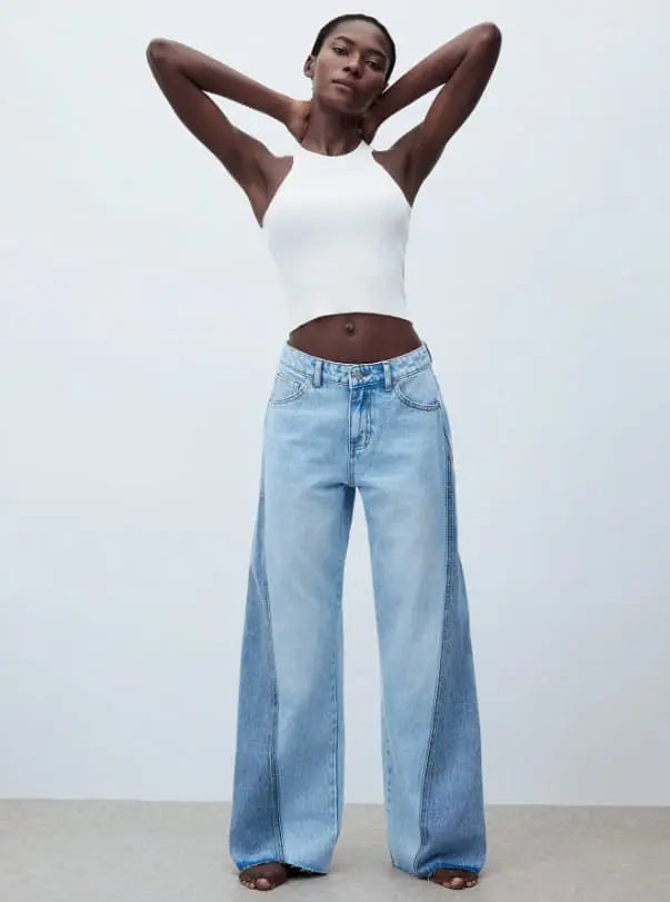 Valeria – Pantalón Denim Wide Contrast