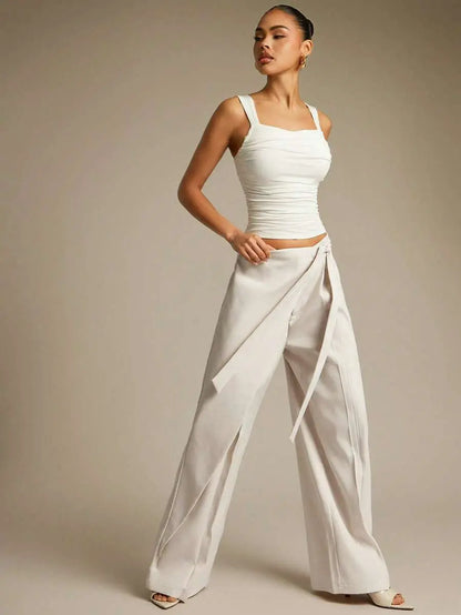 Allegra - Pantalón Wide Leg Drapeado con Lazo Suelto