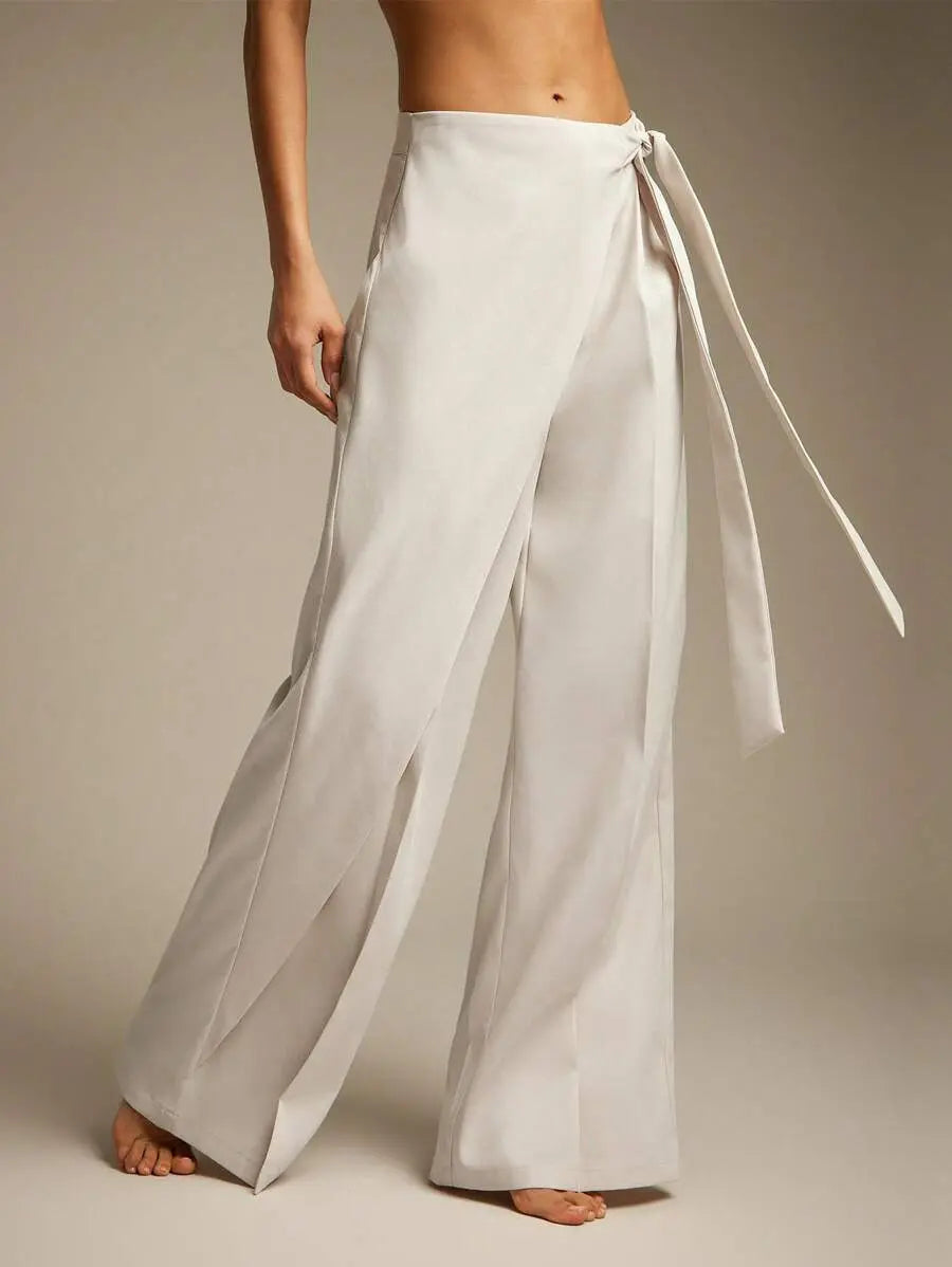 Allegra - Pantalón Wide Leg Drapeado con Lazo Suelto