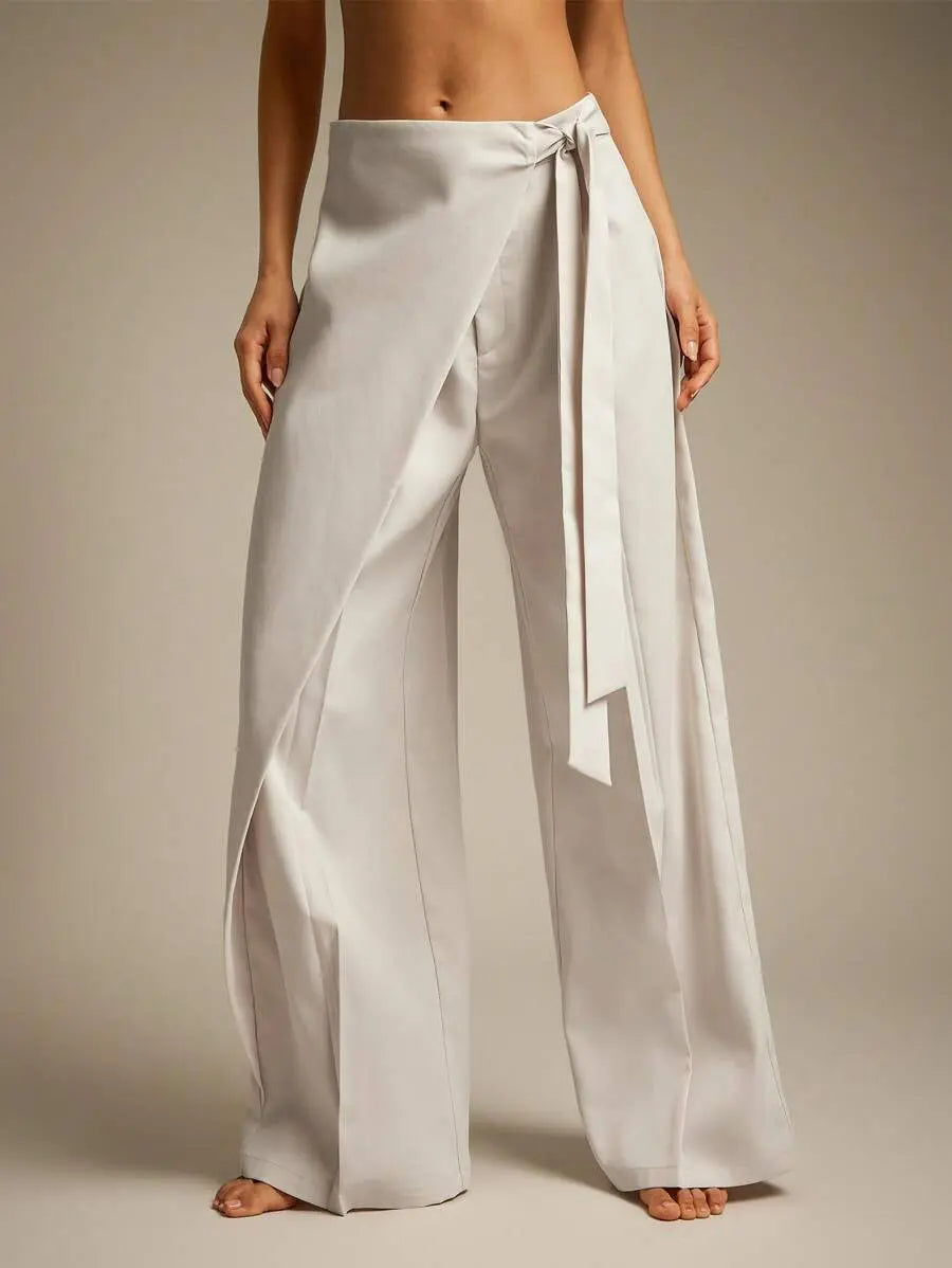 Allegra - Pantalón Wide Leg Drapeado con Lazo Suelto