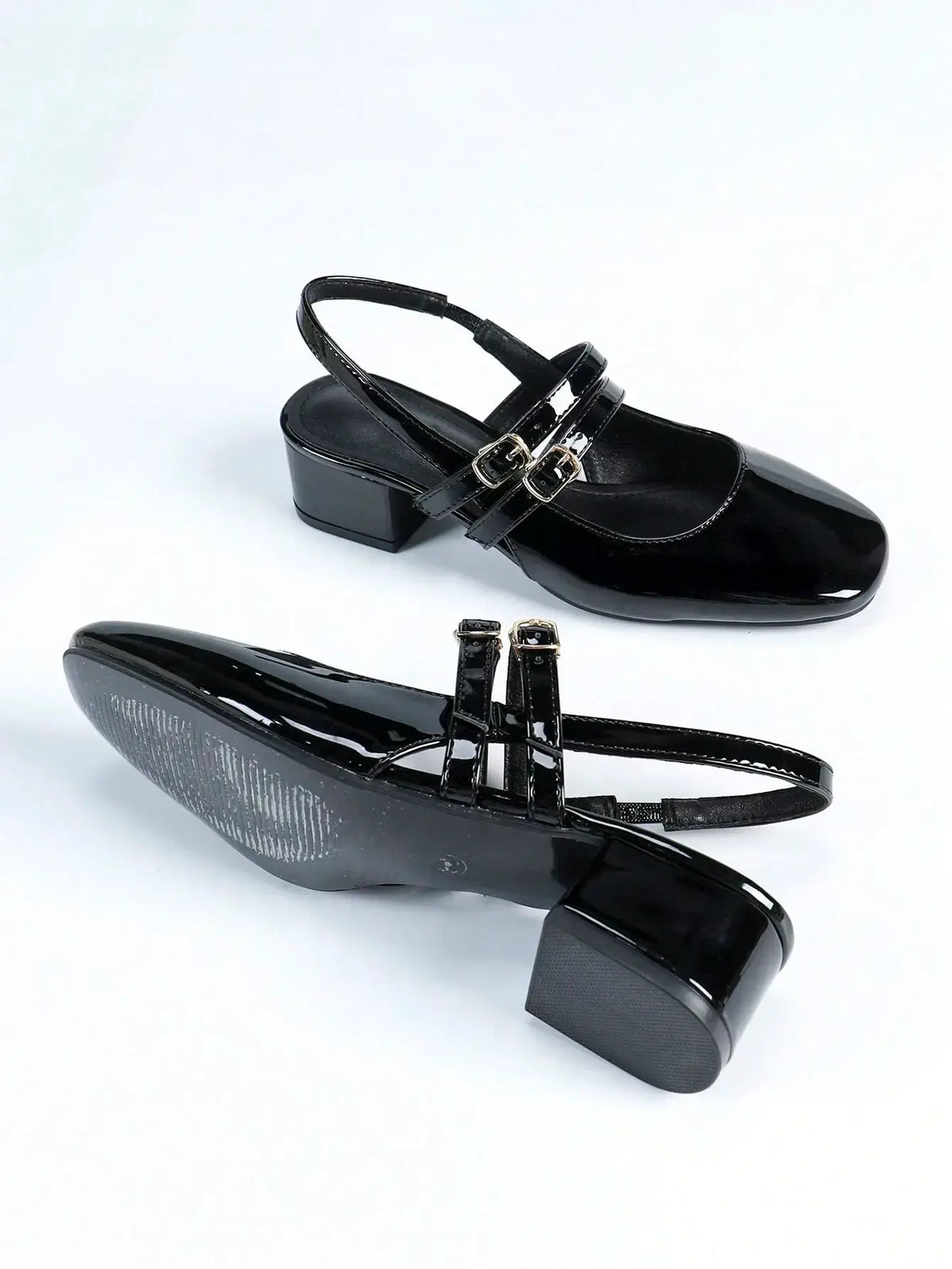 Carlota - Slingback de Charol con Doble Tira y Tacón Bloque