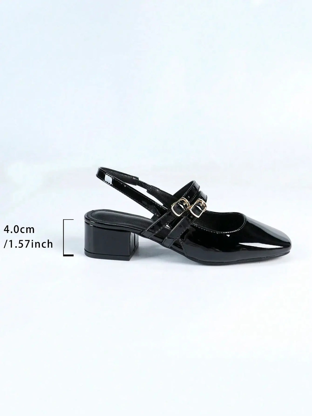 Carlota - Slingback de Charol con Doble Tira y Tacón Bloque