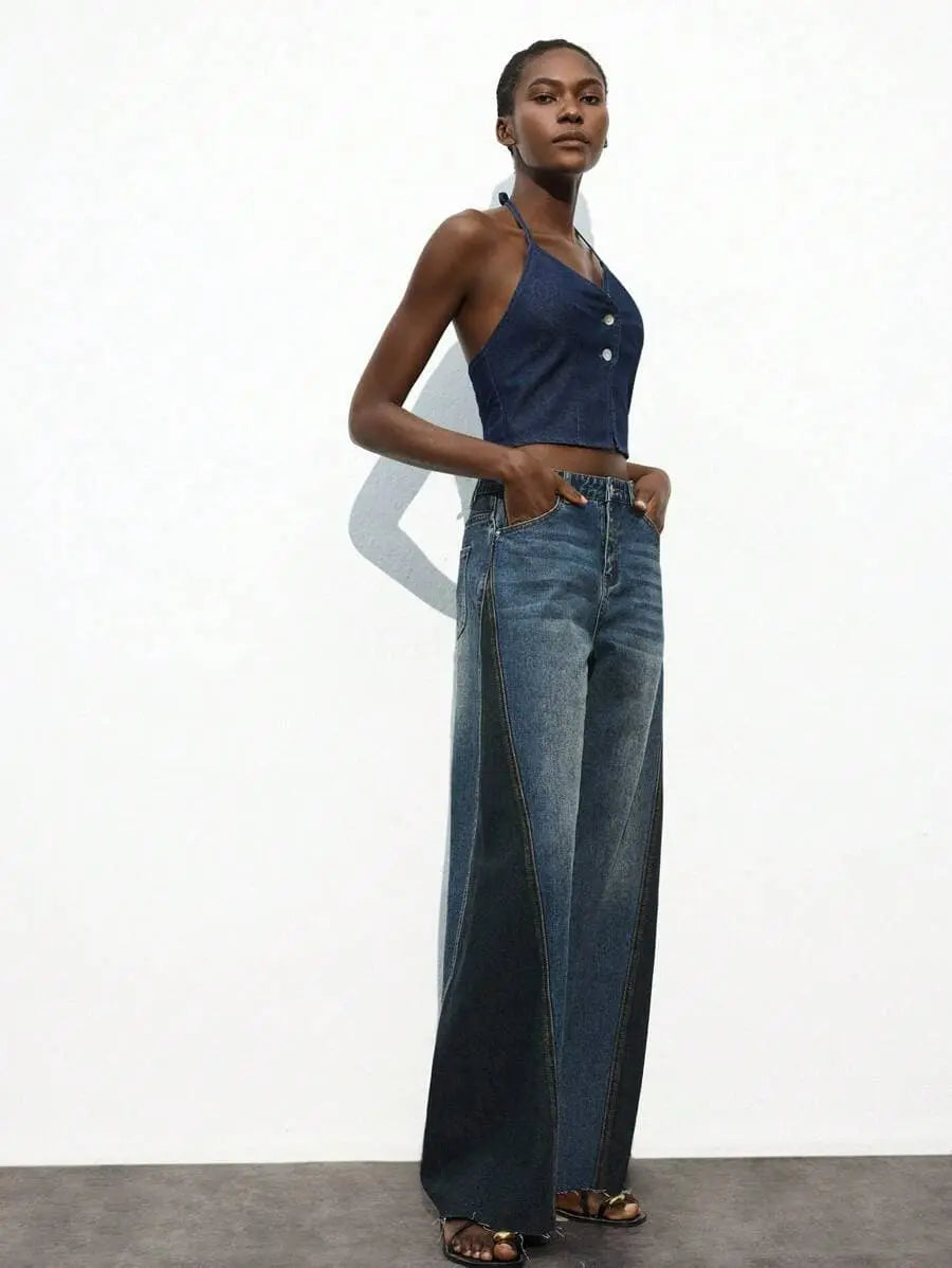 Valeria – Pantalón Denim Wide Contrast