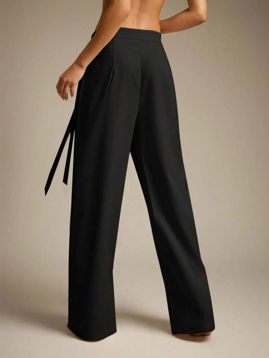 Allegra - Pantalón Wide Leg Drapeado con Lazo Suelto