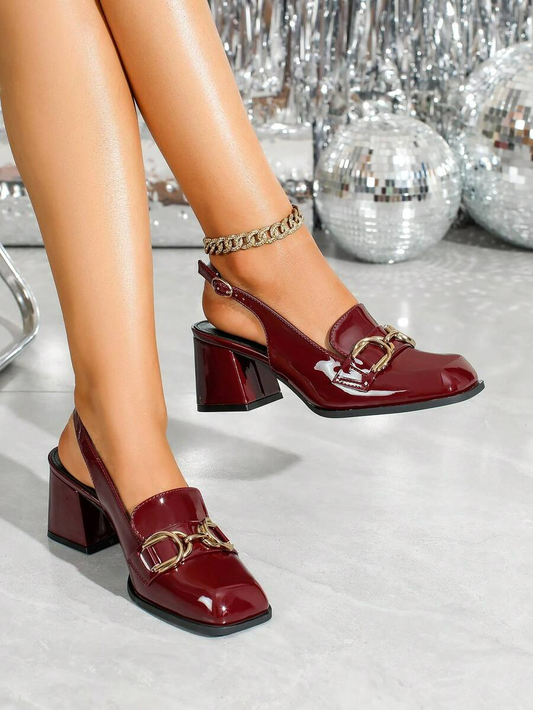 Inés - Slingback Loafer de Tacón Bloque con Cadena Dorada