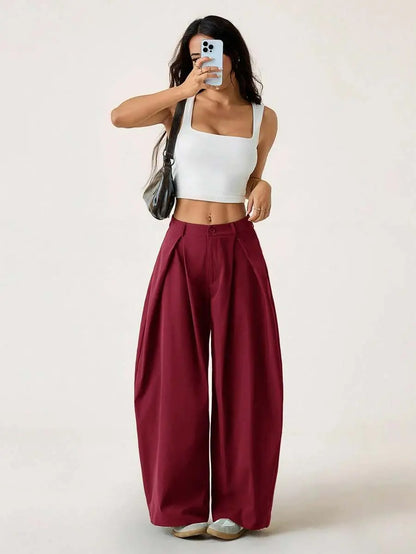 Ámbar - Pantalón Bombacho con Pinzas y Caída Extra