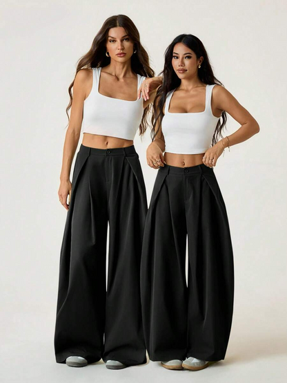Ámbar - Pantalón Bombacho con Pinzas y Caída Extra