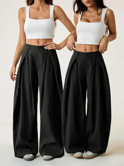 Ámbar - Pantalón Bombacho con Pinzas y Caída Extra