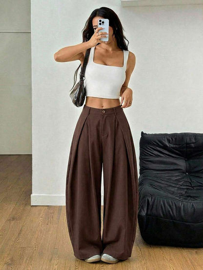 Ámbar - Pantalón Bombacho con Pinzas y Caída Extra