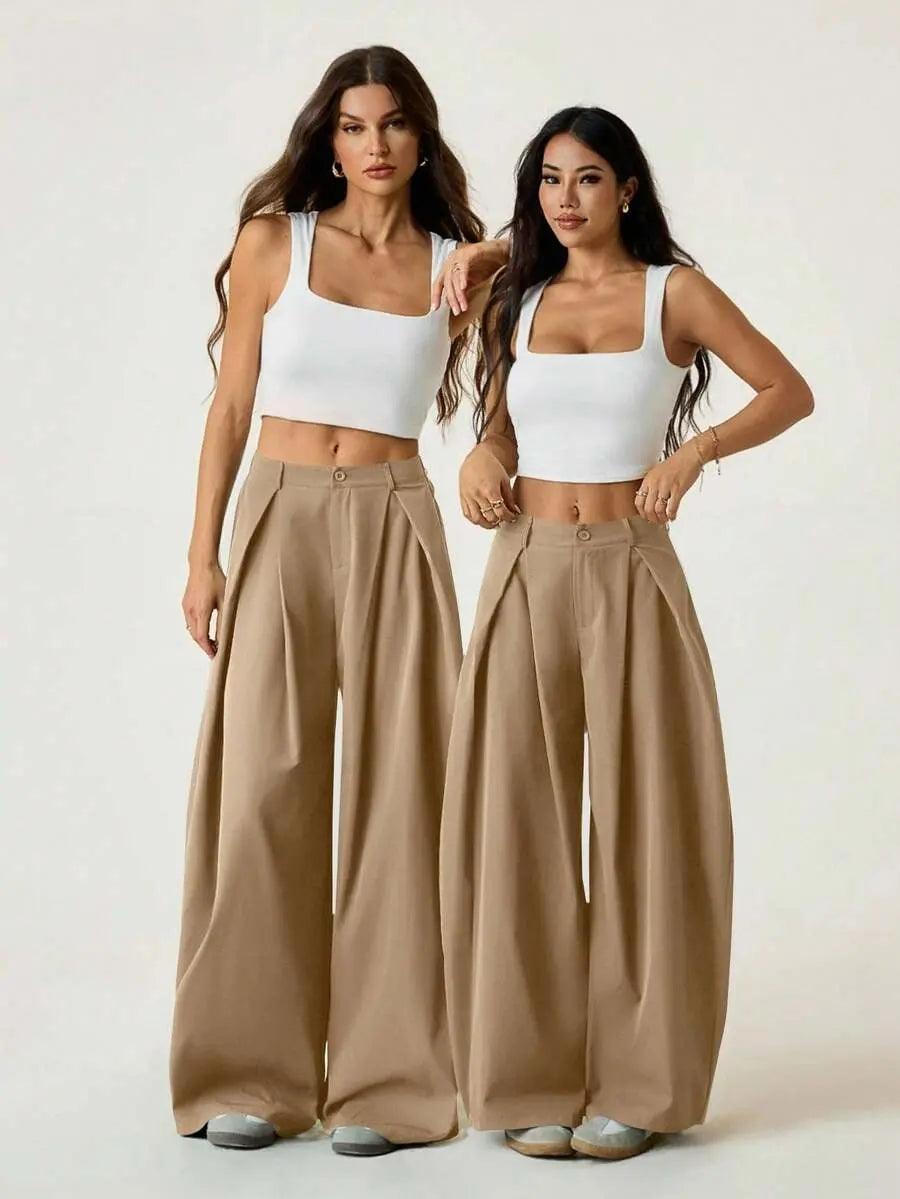 Ámbar - Pantalón Bombacho con Pinzas y Caída Extra