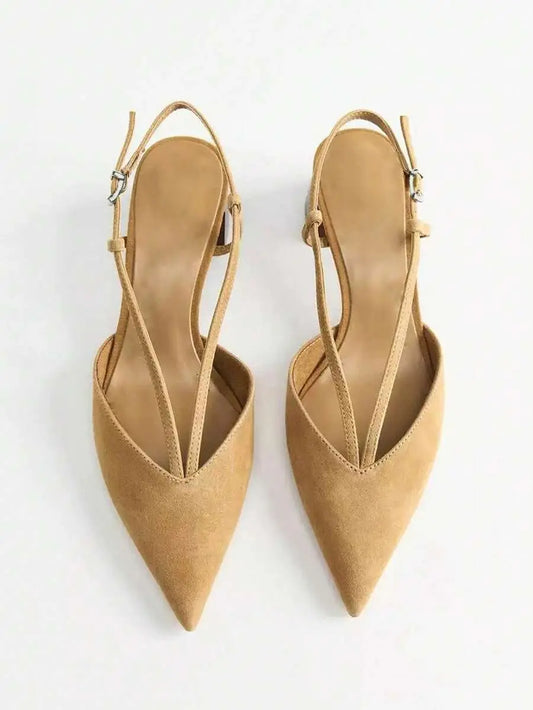 Nerea - Slingback de Tacón Bloque en Ante con Corte en V