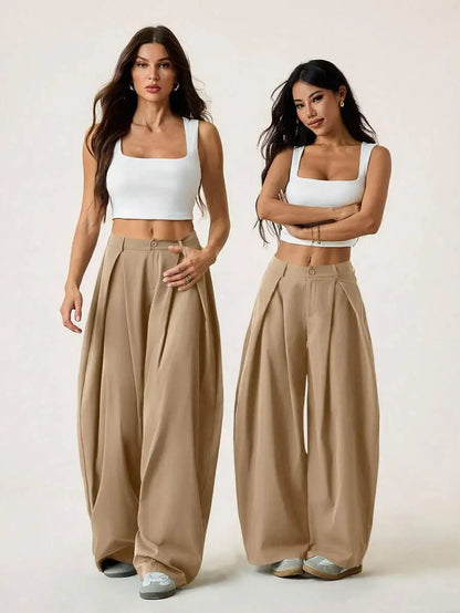 Ámbar - Pantalón Bombacho con Pinzas y Caída Extra