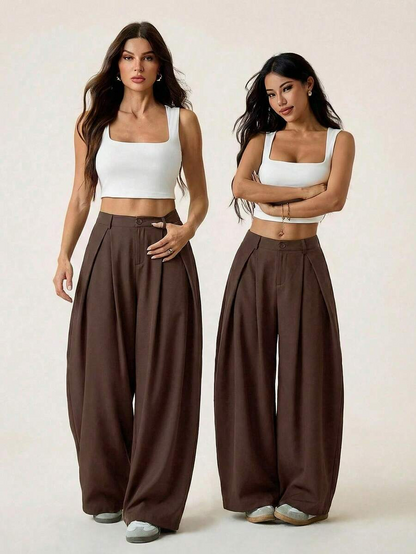 Ámbar - Pantalón Bombacho con Pinzas y Caída Extra