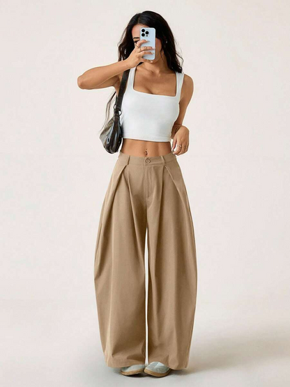 Ámbar - Pantalón Bombacho con Pinzas y Caída Extra