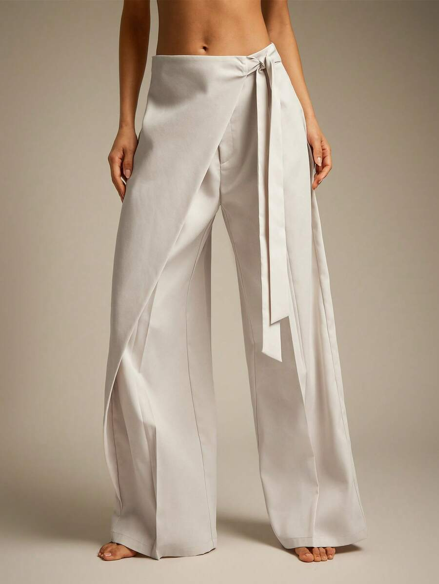 Allegra - Pantalón Wide Leg Drapeado con Lazo Suelto