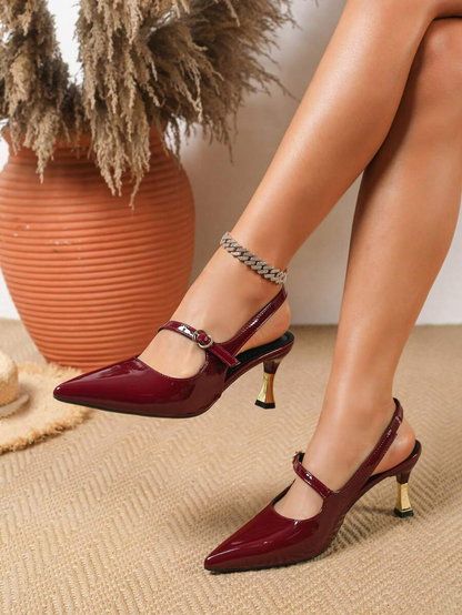 Silvia - Slingback de Charol con Tacón Esculpido Dorado