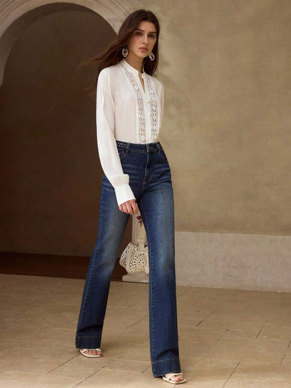 Isabella - Blusa Blanca Elegante con Encaje