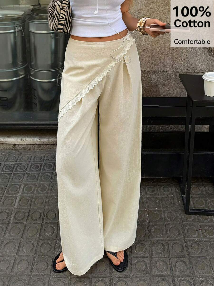 Rosalba - Pantalón Wide Leg de Algodón con Capa de Encaje