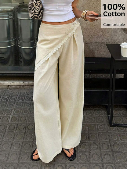 Rosalba - Pantalón Wide Leg de Algodón con Capa de Encaje