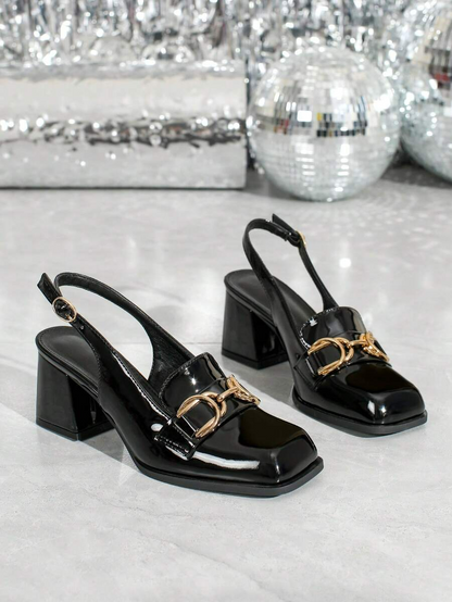 Inés - Slingback Loafer de Tacón Bloque con Cadena Dorada