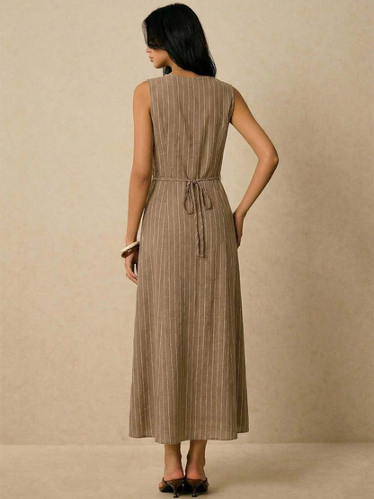 Alicia - Vestido Midi de Rayas con Escote en V