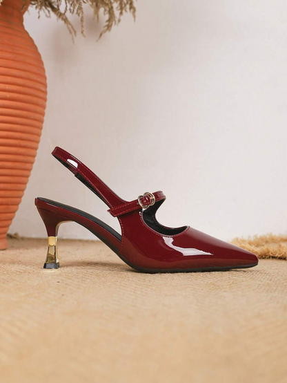 Silvia - Slingback de Charol con Tacón Esculpido Dorado