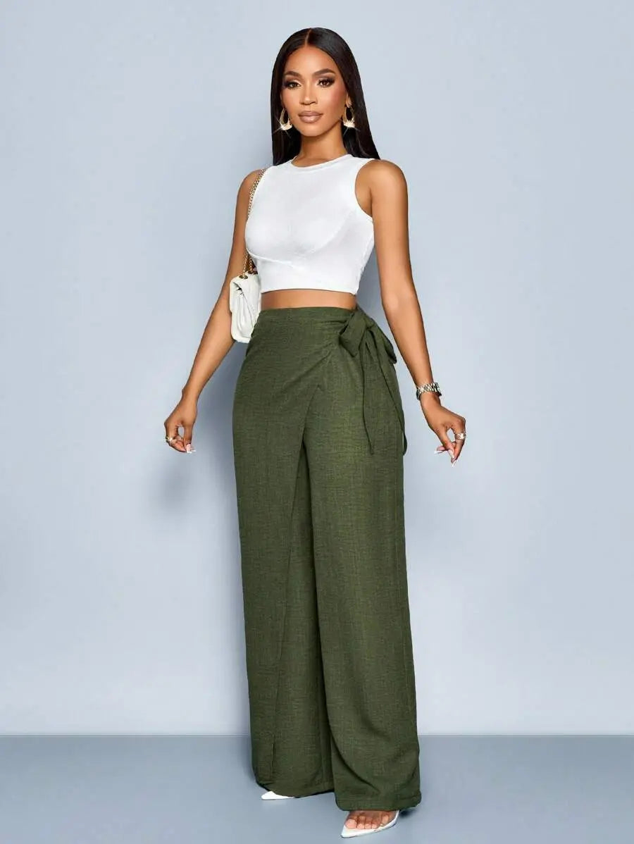Nadia - Pantalón Palazzo Cruzado con Lazo lateral