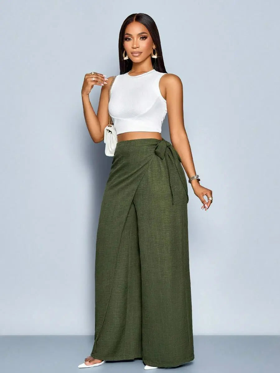 Nadia - Pantalón Palazzo Cruzado con Lazo lateral