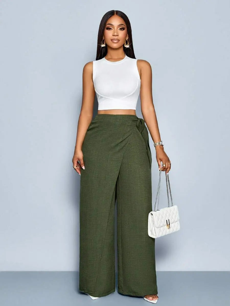 Nadia - Pantalón Palazzo Cruzado con Lazo lateral