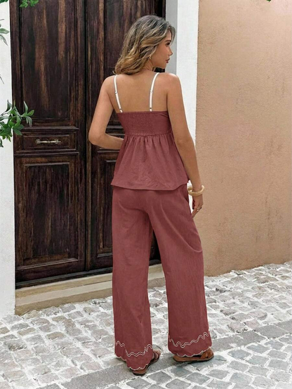 Alba - Conjunto Boho Bordado con Tirantes Finos