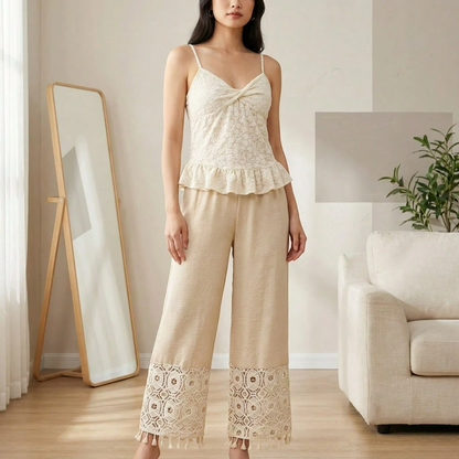 Valeria - Pantalón Fluido Crochet Bohemio