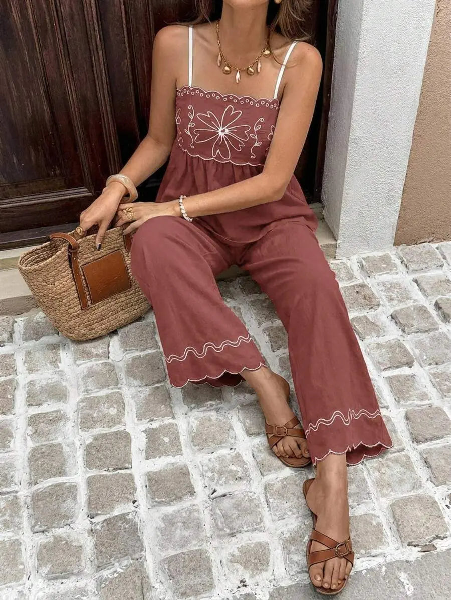 Alba - Conjunto Boho Bordado con Tirantes Finos