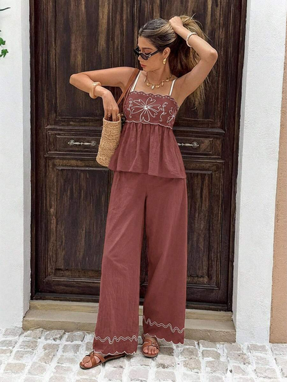 Alba - Conjunto Boho Bordado con Tirantes Finos