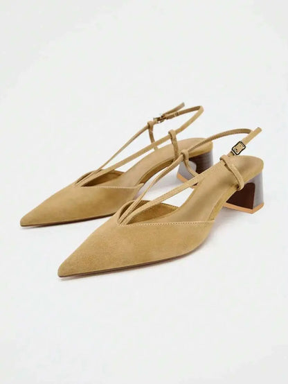 Nerea - Slingback de Tacón Bloque en Ante con Corte en V