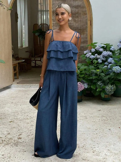 Brisa - Conjunto Fluido Denim Ligero con Volantes