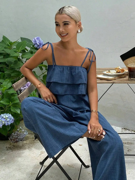 Brisa - Conjunto Fluido Denim Ligero con Volantes