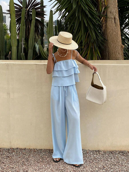 Brisa - Conjunto Fluido Denim Ligero con Volantes