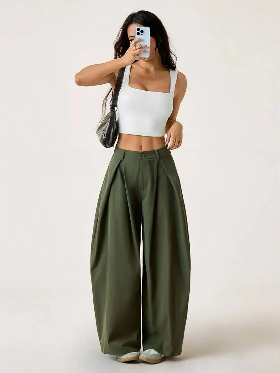 Ámbar - Pantalón Bombacho con Pinzas y Caída Extra