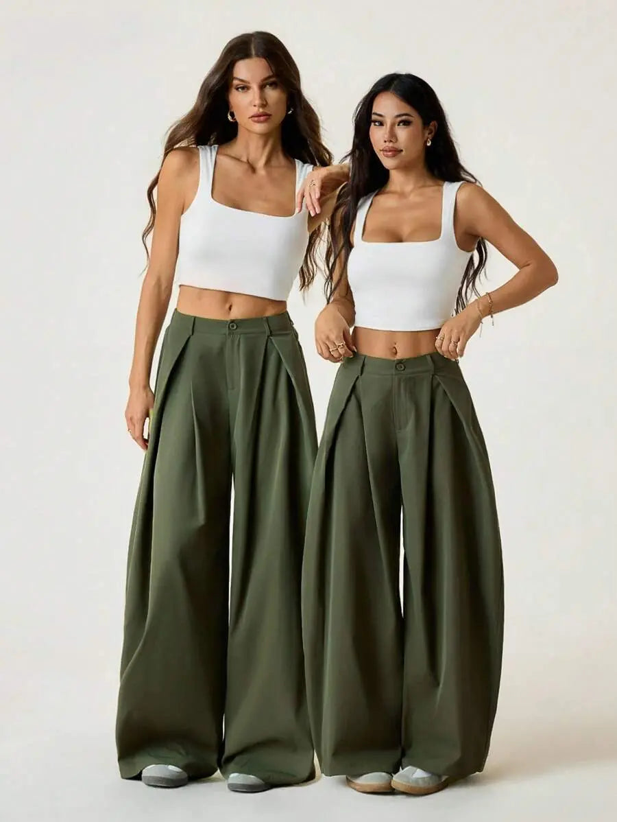 Ámbar - Pantalón Bombacho con Pinzas y Caída Extra