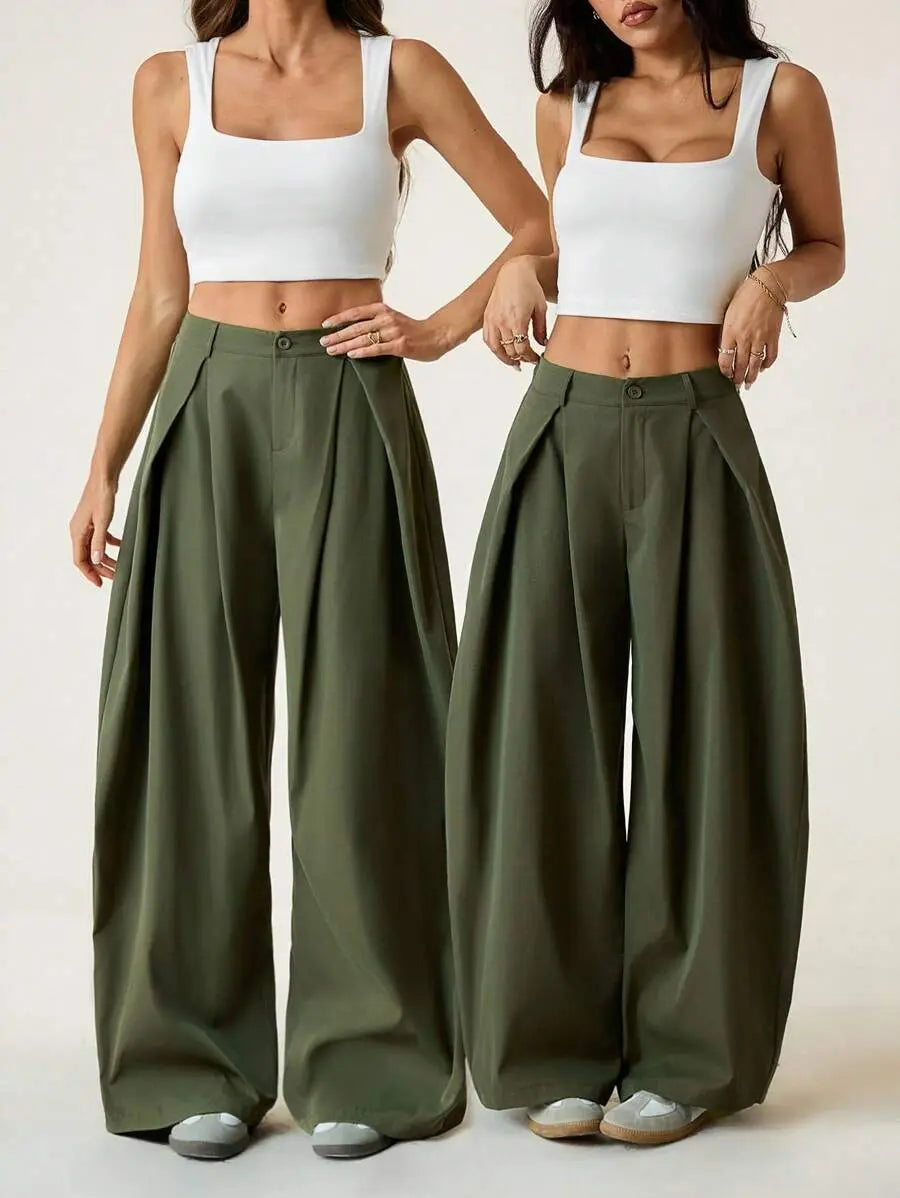 Ámbar - Pantalón Bombacho con Pinzas y Caída Extra