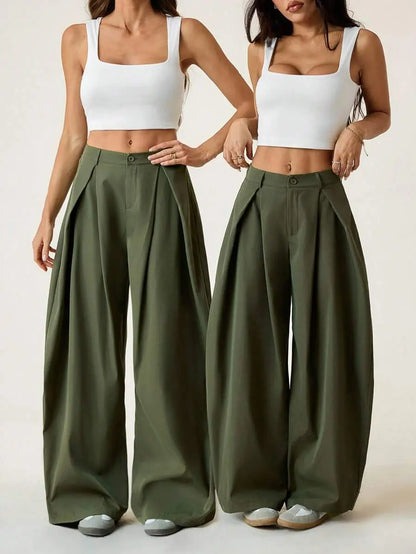 Ámbar - Pantalón Bombacho con Pinzas y Caída Extra