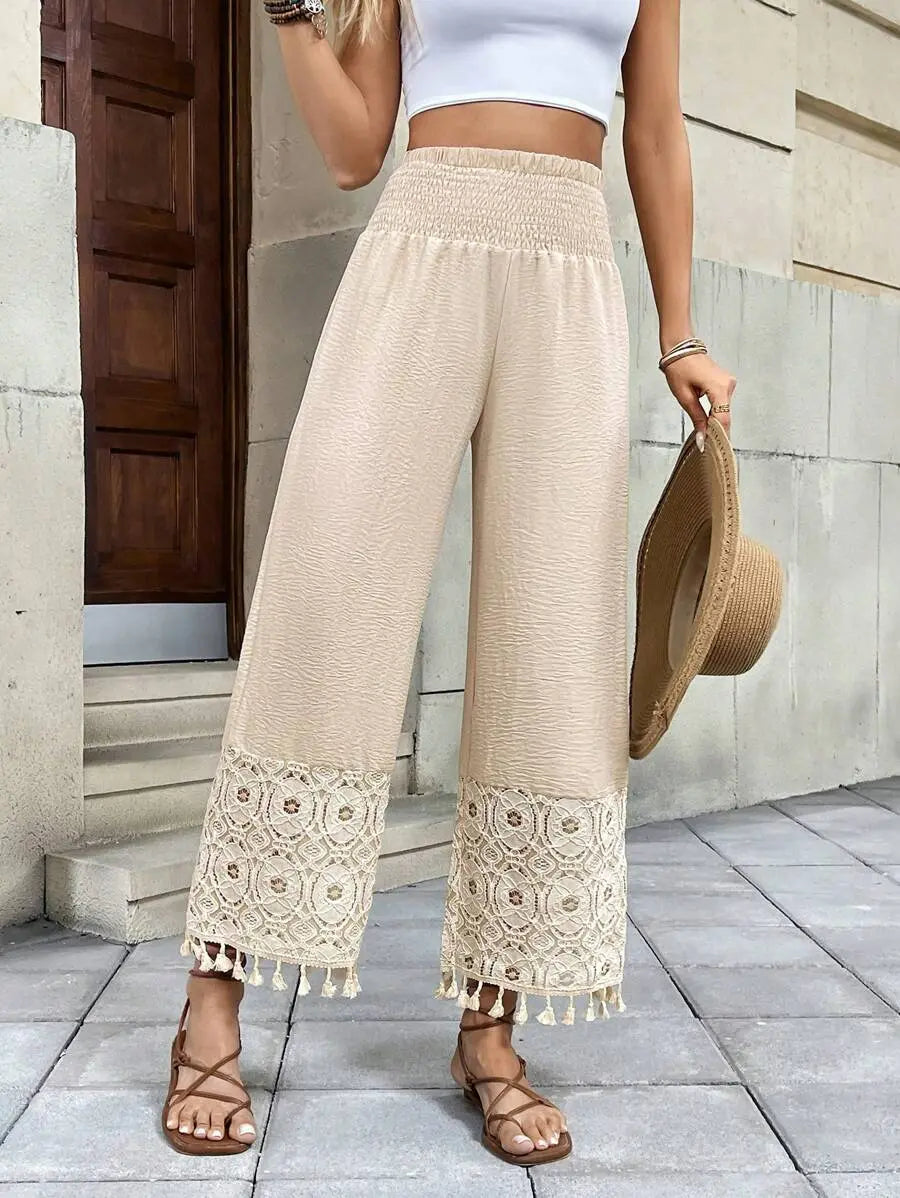 Valeria - Pantalón Fluido Crochet Bohemio