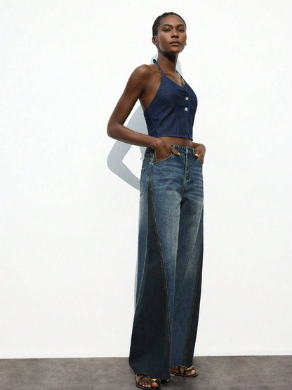 Valeria – Pantalón Denim Wide Contrast