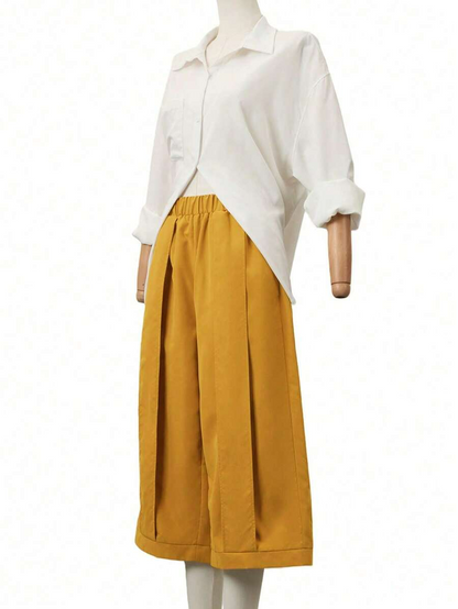 Palma - Pantalón Culotte Ancho con Pinzas y Cintura Elástica
