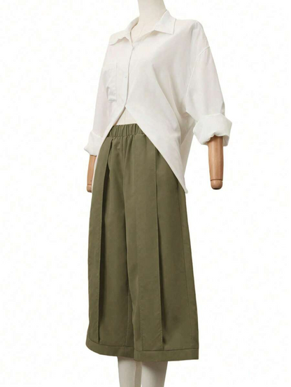 Palma - Pantalón Culotte Ancho con Pinzas y Cintura Elástica