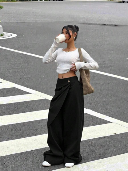 Isabela - Pantalón Wide Leg Cruzado con Botón
