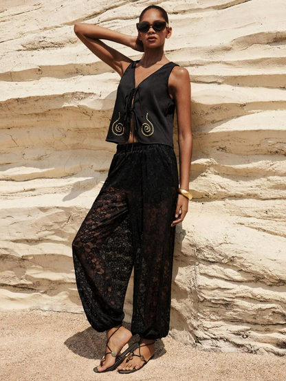 Noir - Pantalón bombacho de encaje negro